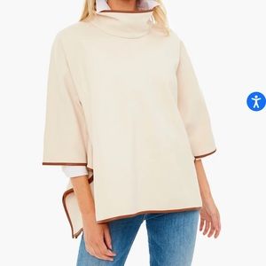 Tuckernuck Ivory Pearl Leather Trim Funnel Neck Piper Poncho